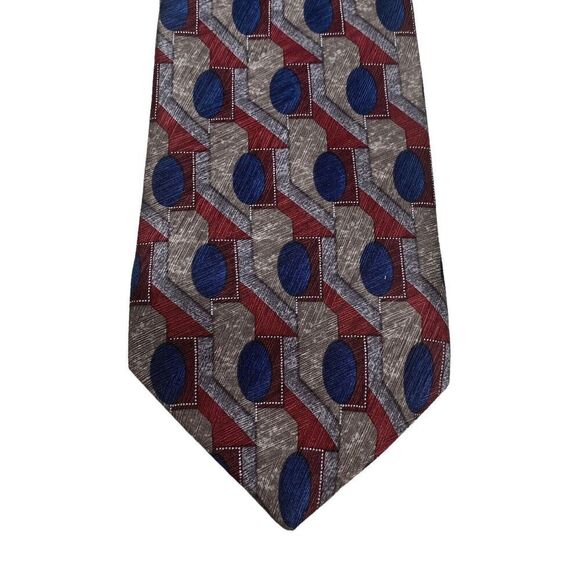 Innocenti for Tom James Tie Men's Necktie Silk Maroon Blue Geometric Made in USA - Picture 3 of 8
